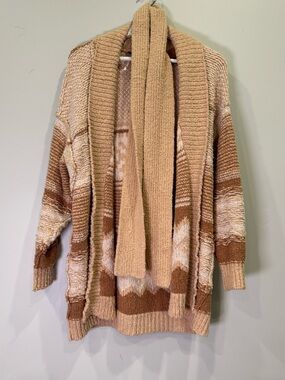 Free People Open-Front Cozy Cabin Cardigan Sweater in Tan Brown Cream